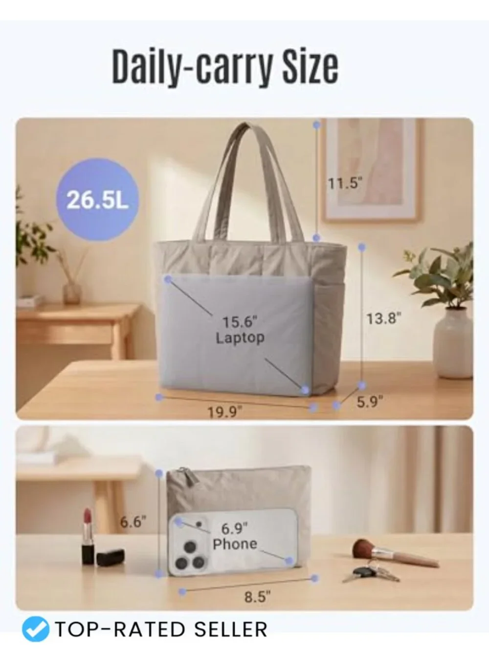 Lightweight Quilted Tote Bag Set with Laptop Compartment, 2-Piece for Travel